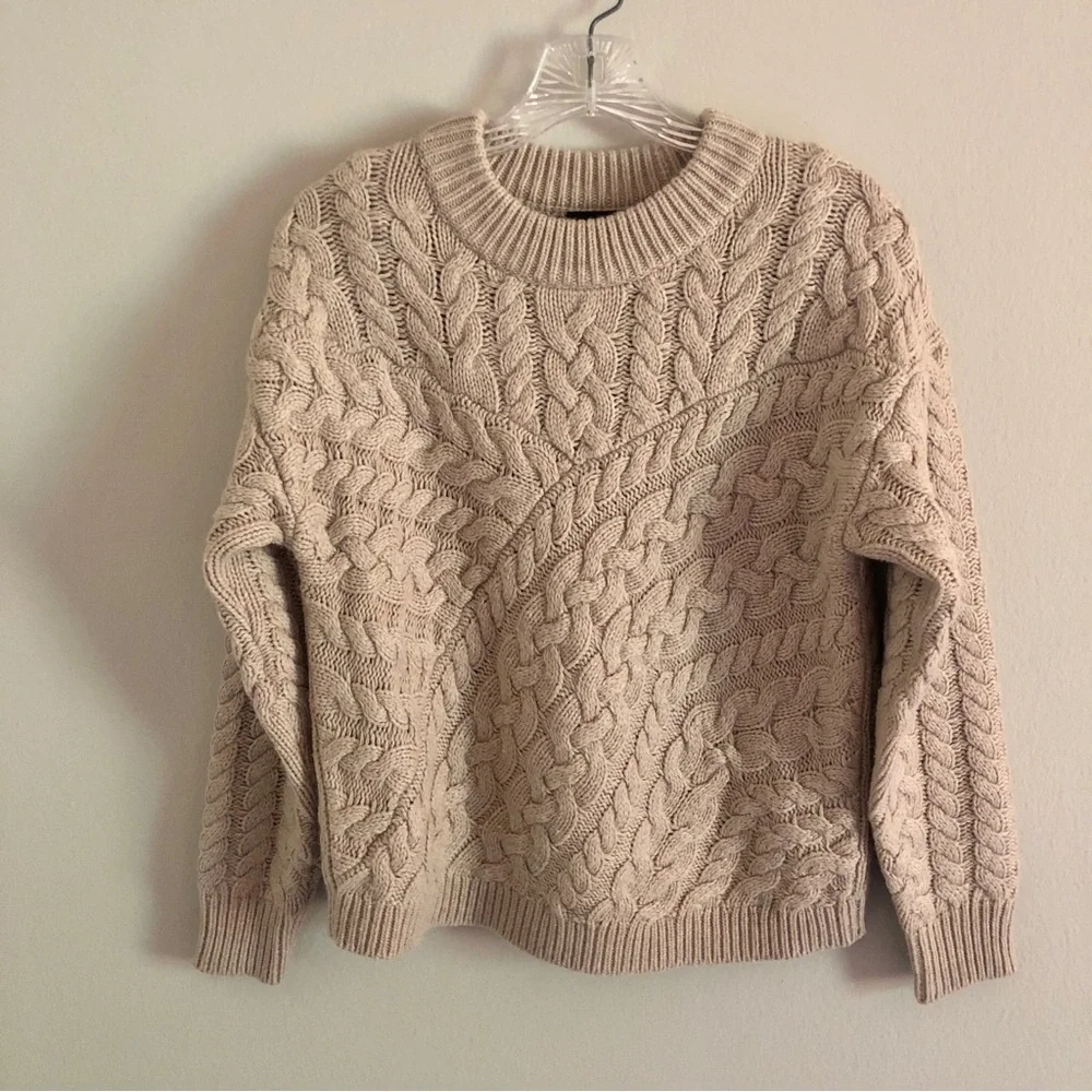 NWT J. Crew Re-Imagined Tan Cable Knit Wool Blend Sweater